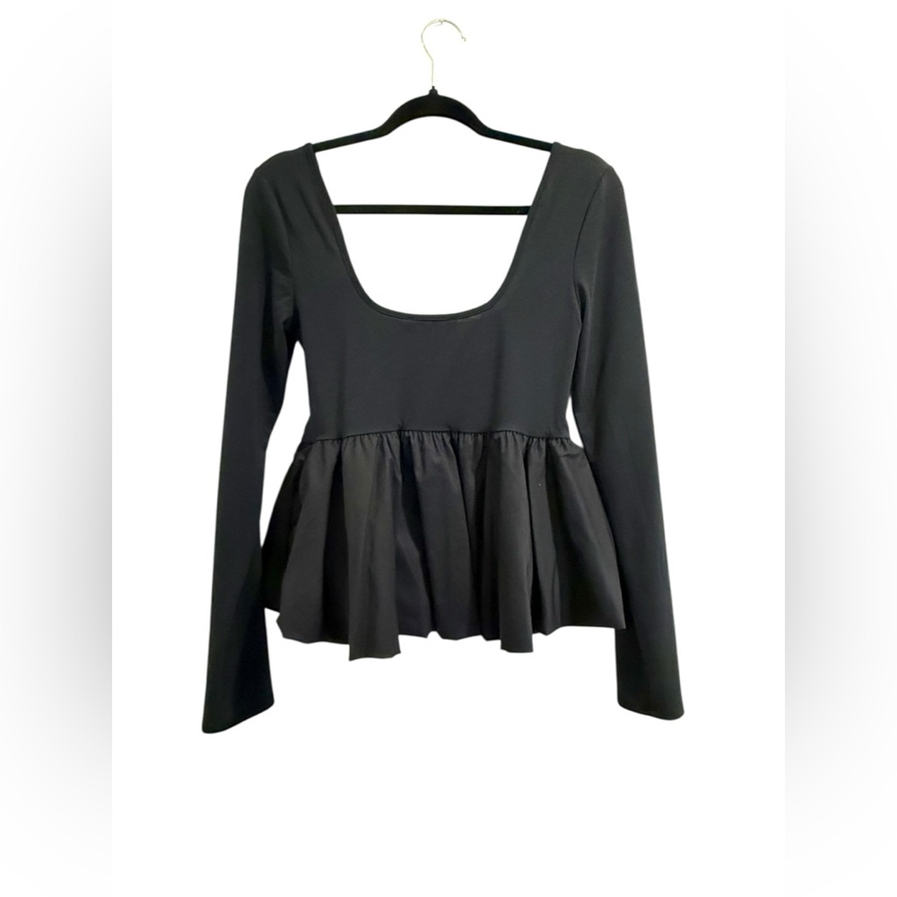 NWT Silence + Noise Black Long Sleeve Peplum Blouse